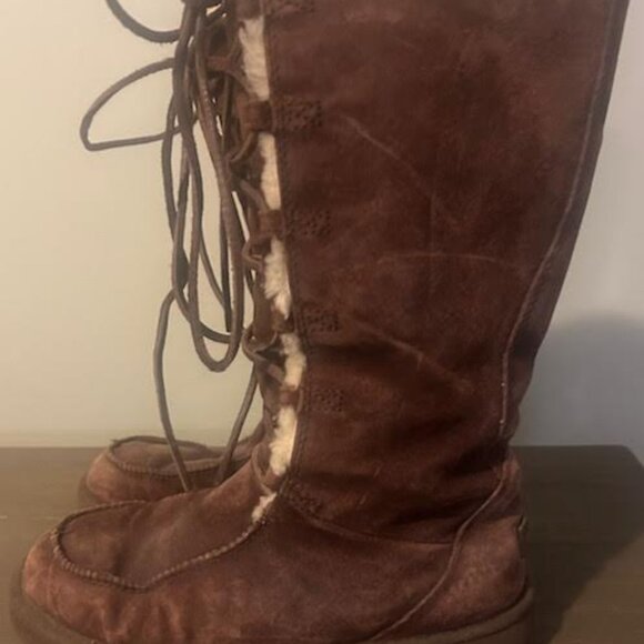 UGG Whitley tall lace-up sheepskin suede boots - Picture 1 of 3